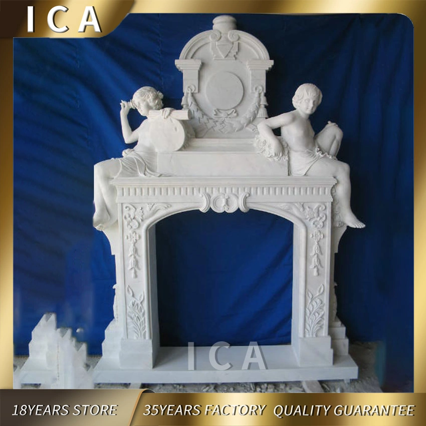 European Interior Decorative Hand Carved White Marble Fireplace