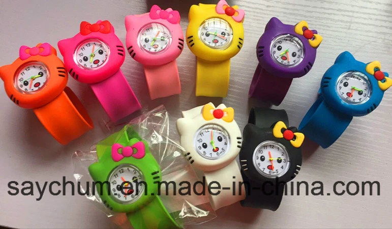 Custom Logo Hot Pink/Rose/Color Hello Kitty Slap Watch Girls Cartoon Kids Watch Silicone Rubber Wrist Watch