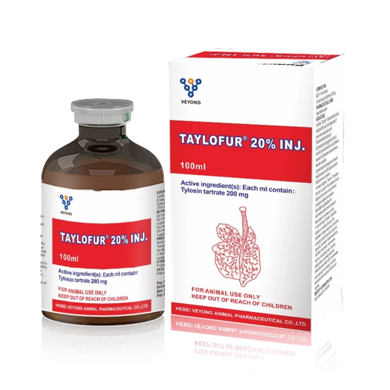 Veterinary Drugs Chemicals 20% Tylosin Injection 50ml Glass Bottle Tylosin Tartrate 20% for Sheep Medicine