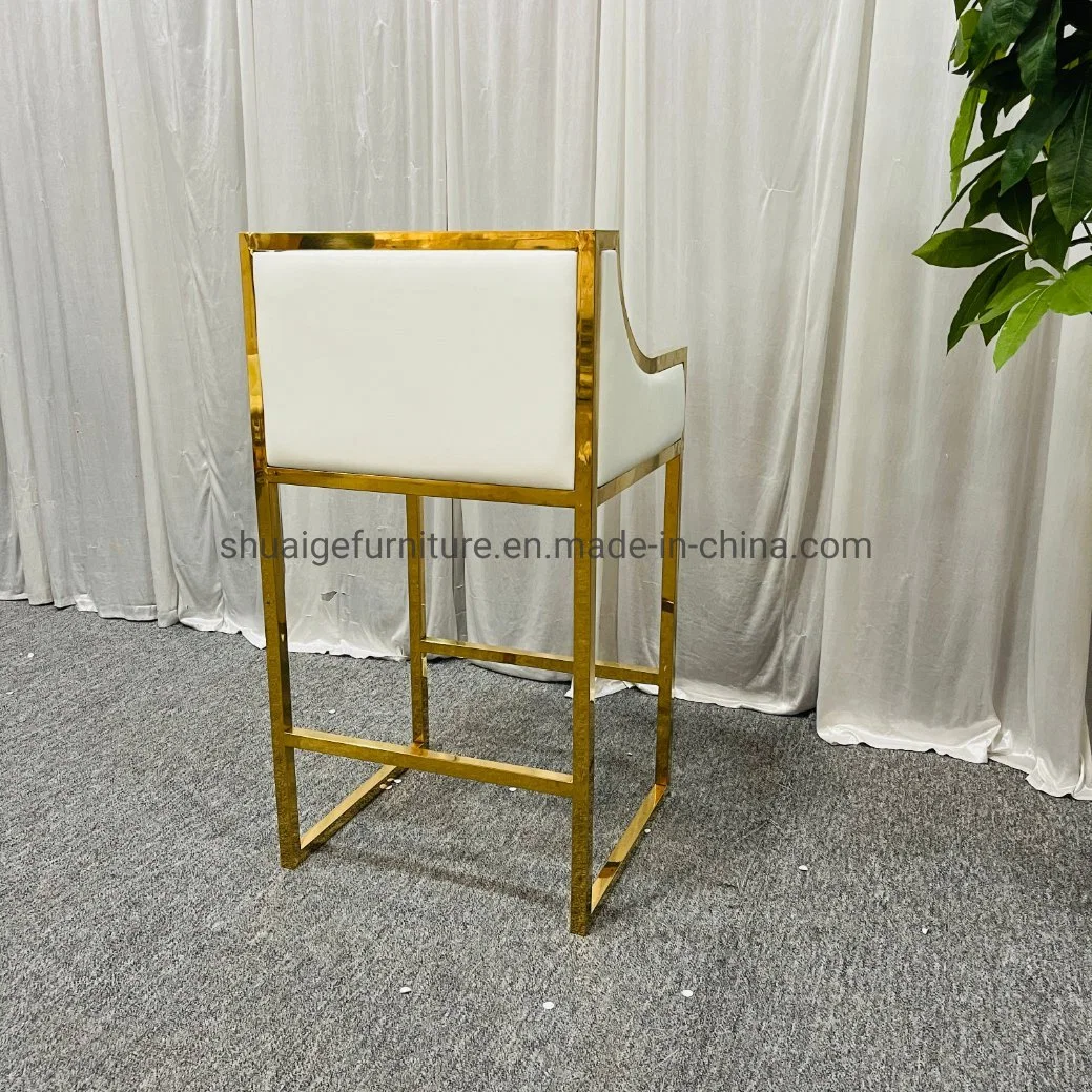 Good Quality Gold Metal White PU Leather Bar Stool Chairs