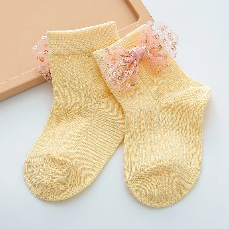 The Four Seasons Wear 0-2 Years Baby Girls Cotton Princess Socks with Beautiful Bow and Sequin