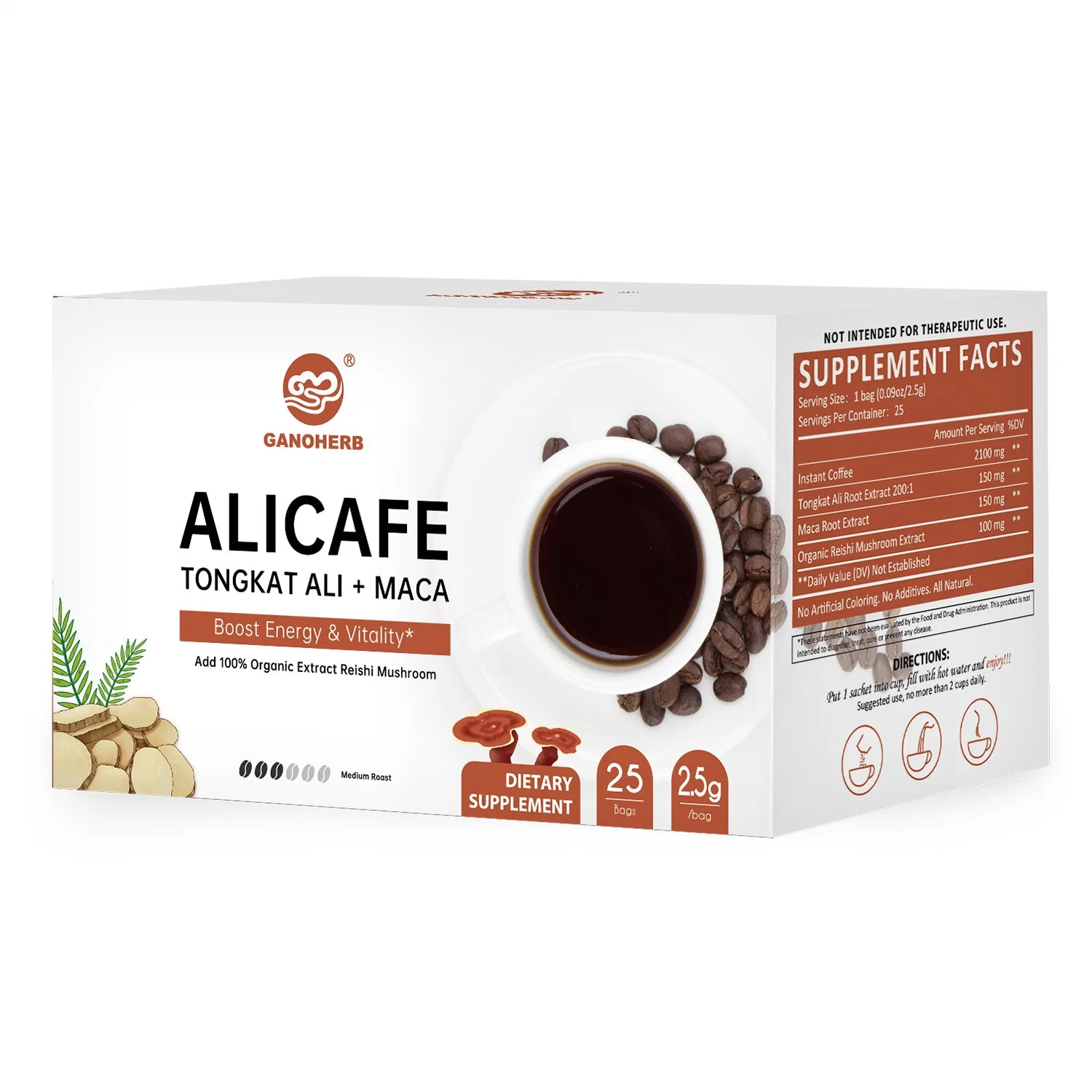 Soem Instant Male Instant Coffee Ganoderma Lucidum Reishi Pilz Kräutertee Tongkat Ali Maca Coffee Cafe 3 in 1