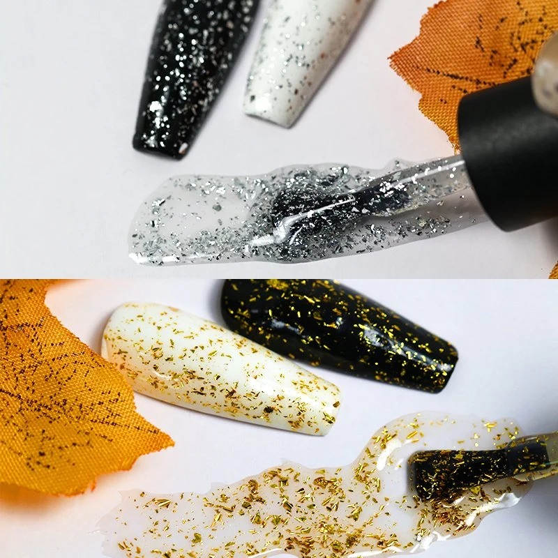 HS Nails Gel Supplier Soak off UV Gel Super Shine Foil Flake Glitter Top Coat Nail Gel Polish