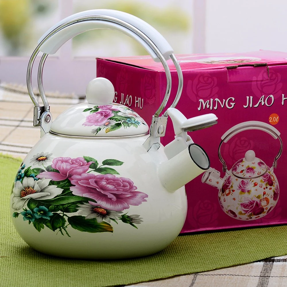 Good Quality Big Decal Flower Durable Enamel Kettle with Combination Handle 2.5L