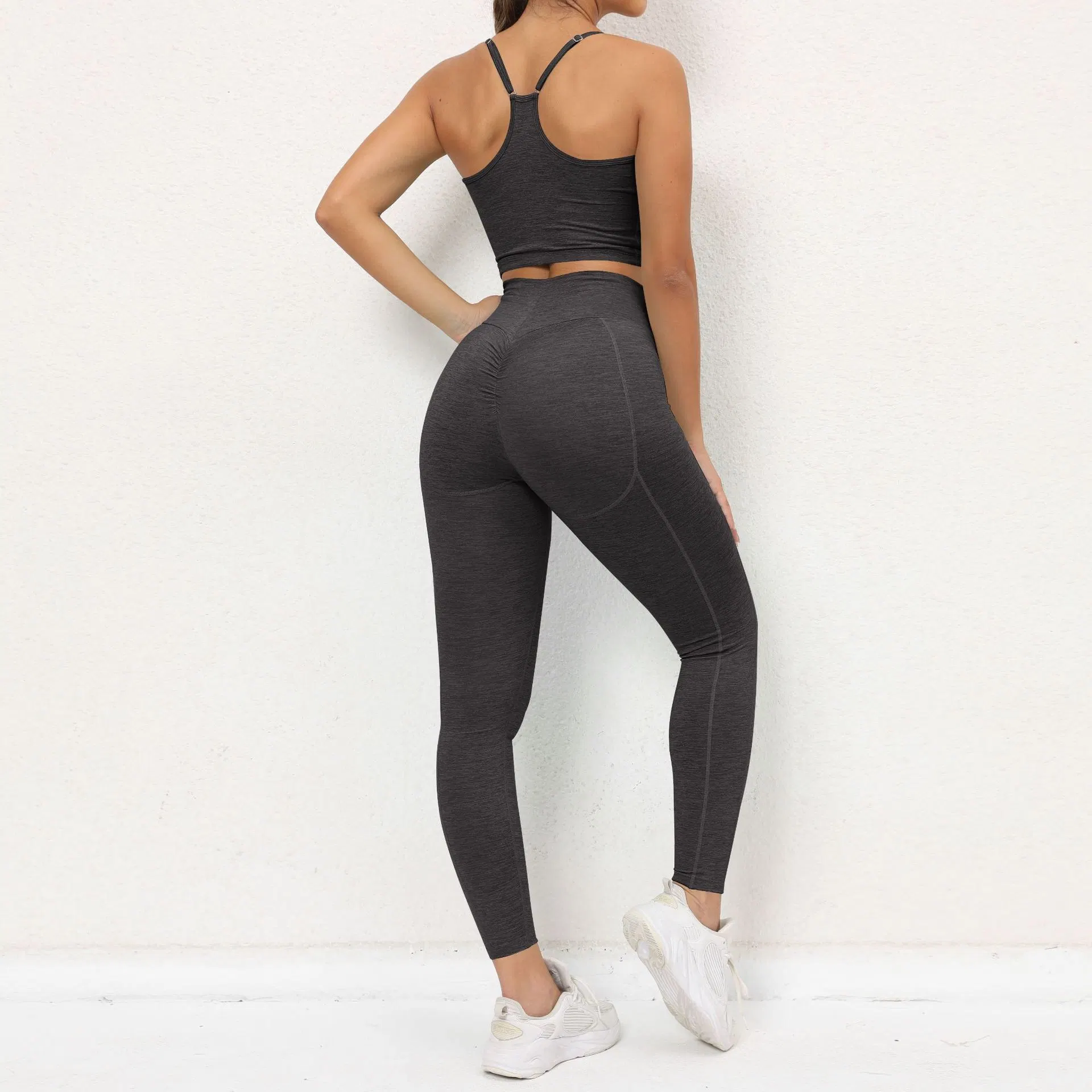 Soutien-gorge étroit ajusté, respirant, couleur unie, aspect Nude, à séchage rapide Legging Gym Fitness ensemble de yoga costume