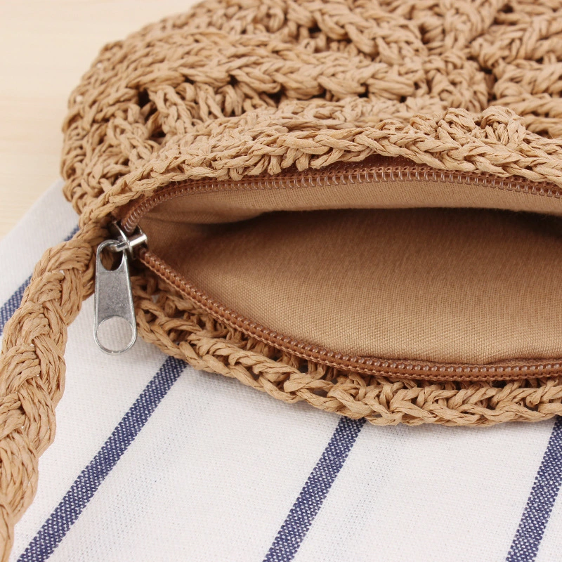 New Collection Eco Handmade Rattan Woven Straw Tote Bag with Rainbow Colors Round Handbag