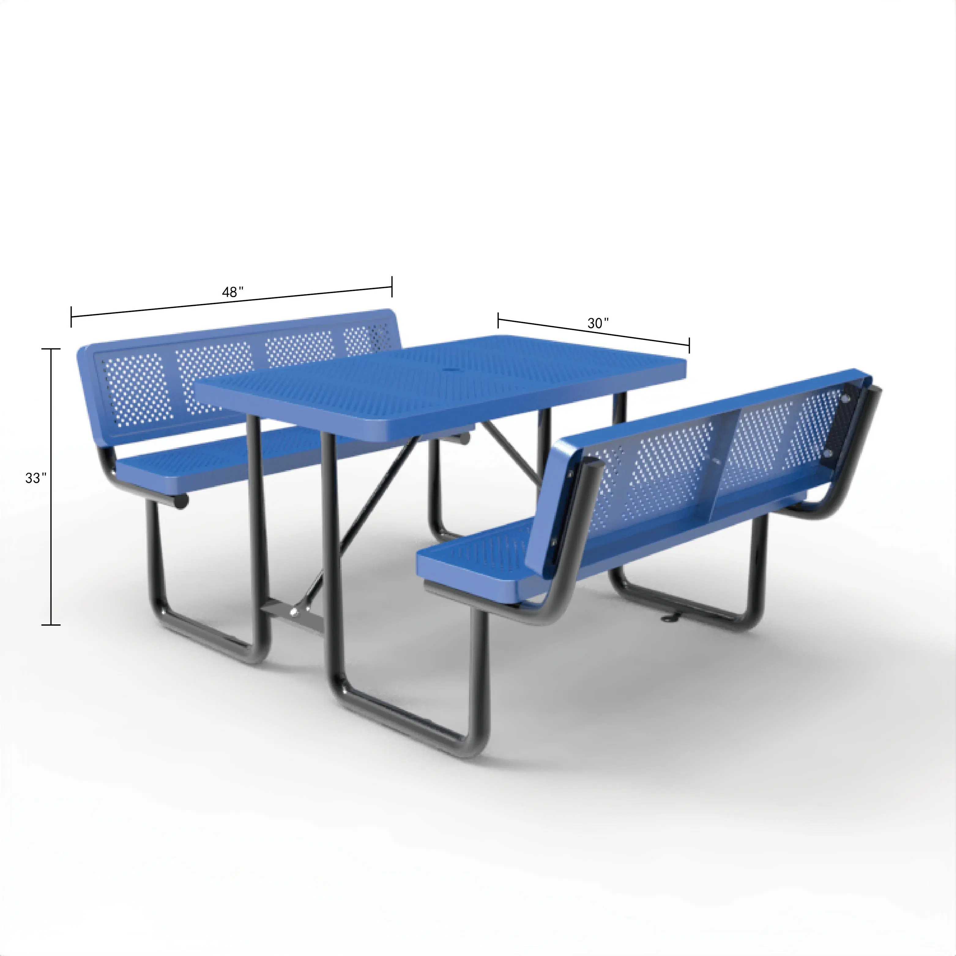 OEM 48" Blue Outdoor Rectangular Picnic Table, Perforated Metal