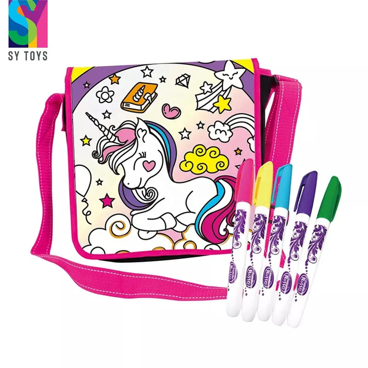 Sy DIY Personalized Doodle Bags Art Activity Best Gift Color Your Own Unicorn Messenger Bag Craft Kit for Girls