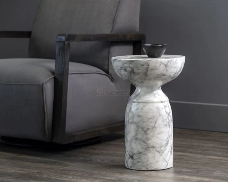 Nodric White Marble Side Table Custom New Stylle Bed Side Table Manufacture Factory Living Room Furniture Stone