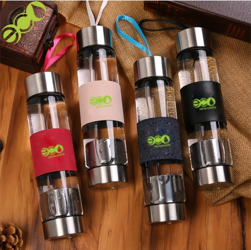 Ga5070 BPA Free Easy Go 400ml Custom Logo Single Wall Borosilicate Glass Drinking Bottle with Tea Infuser