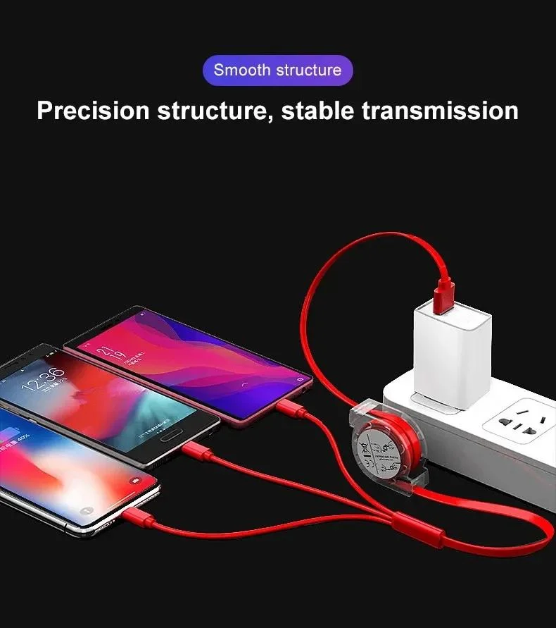 Hot Sell 3 in 1 Retractable USB Cable for Apple Xs X Charging Charger Micro USB Cable for Android USB Type C Mobile Phone Multi USB Cable