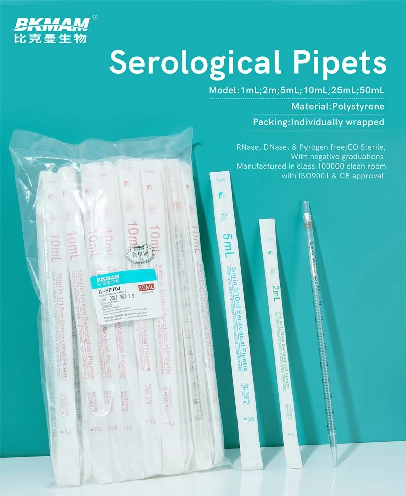 Graduierte Serologische Pipette sterile Serologische Pipette Einzelpaket, mit Filter, Standardlänge, Laborqualität mit CE FDA und ISO-Zertifizierungen