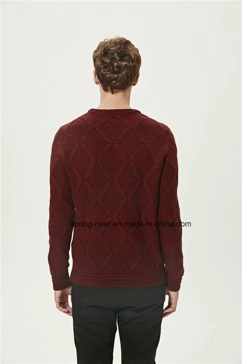 Special Pattern Blend Yarn Round Neck Men Pullover