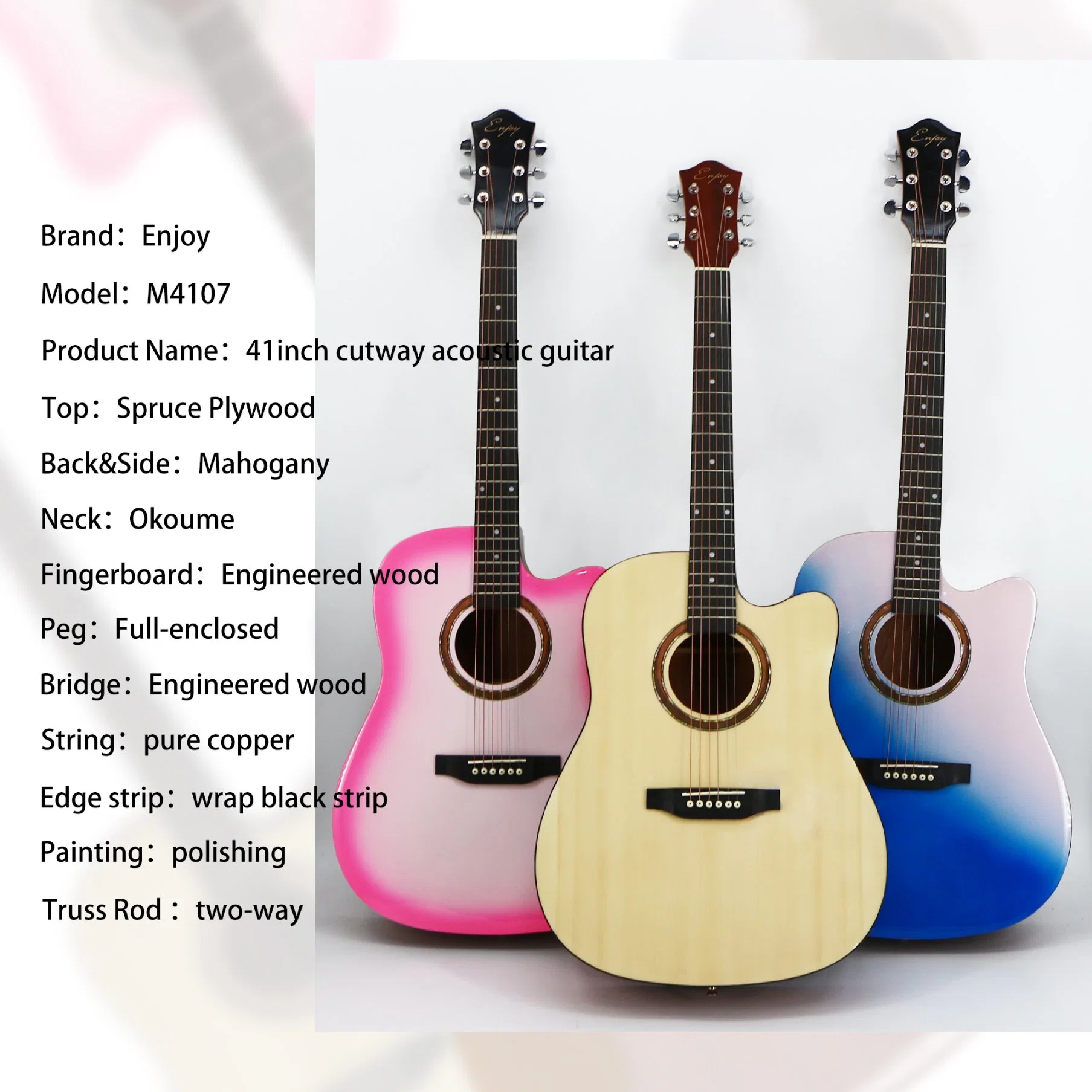 OEM guitarra para principiantes y estudiantes de 41 pulgadas de pulir el abeto de colorido la cadena de caoba Instrumentos Musicales guitarras eléctricas acústicas