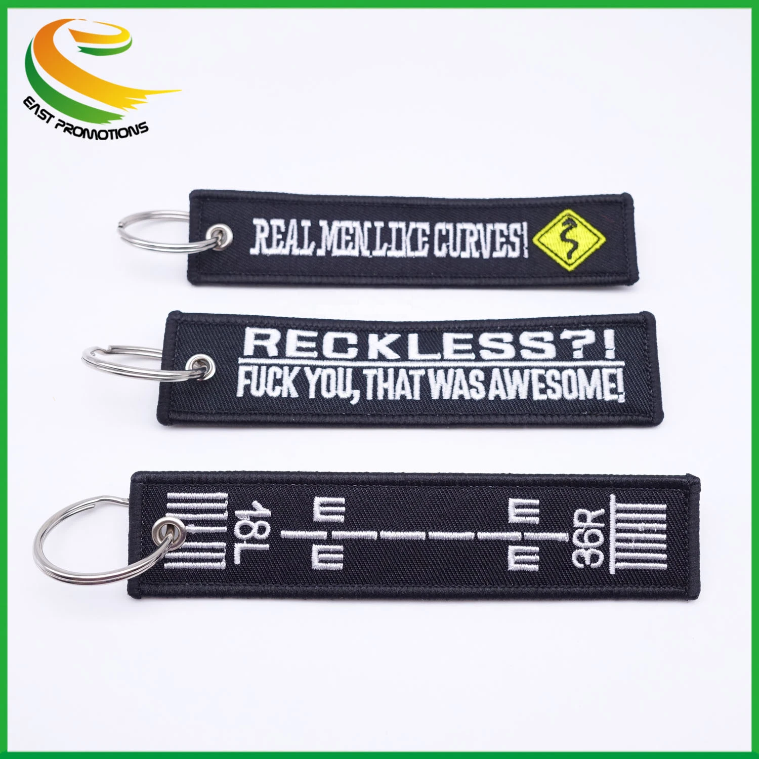 Custom Personalized Brand Name Logo Embroidery Fabric Key Tag Keychain