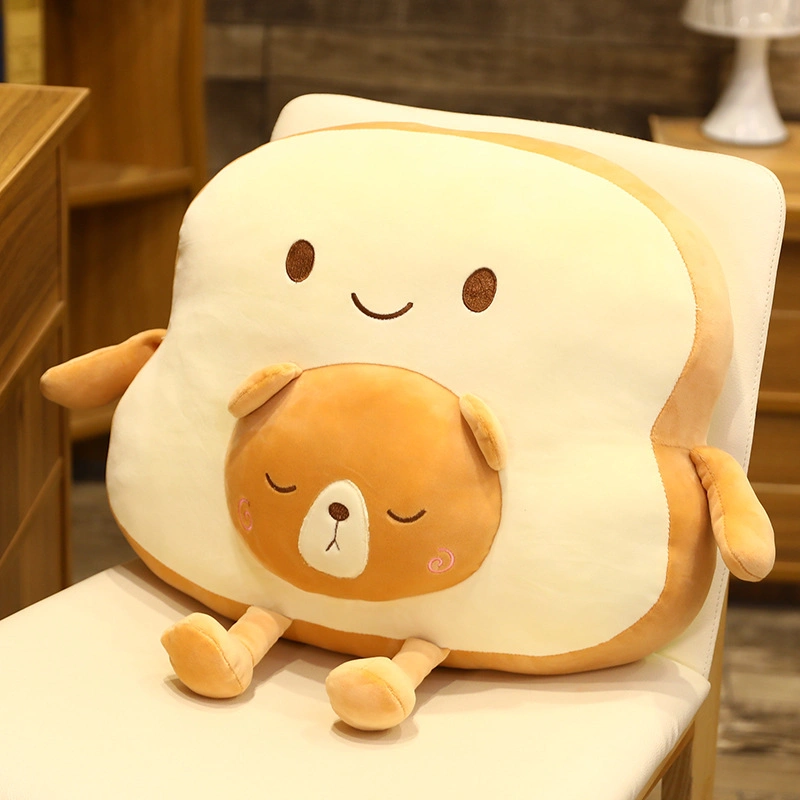 Carton Pain Toast coussin moelleux oreiller jouet en peluche OEM de bonne qualité de gros cadeau à coussin d'ICTI populaire Thanksgiving Halloween