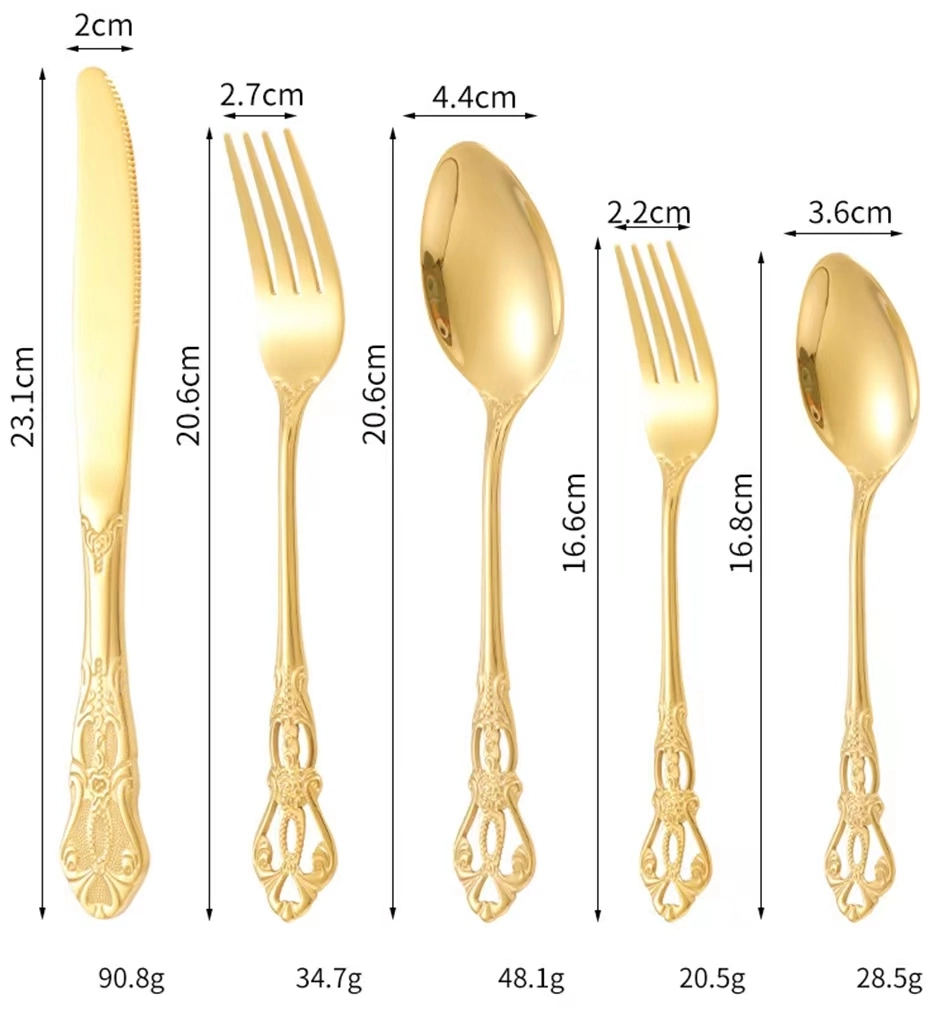 Luxury Court Golden Hollow Handle Cutlery Stainless Steel Dinnerware