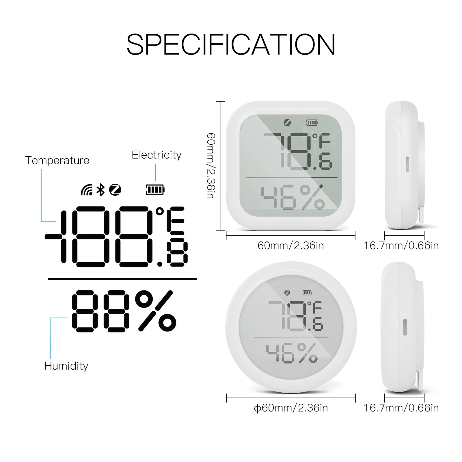 مستشعر درجة حرارة نحلة Tuya Smart ورطوبة مع شاشة LCD رقمية Display (شاشة العرض