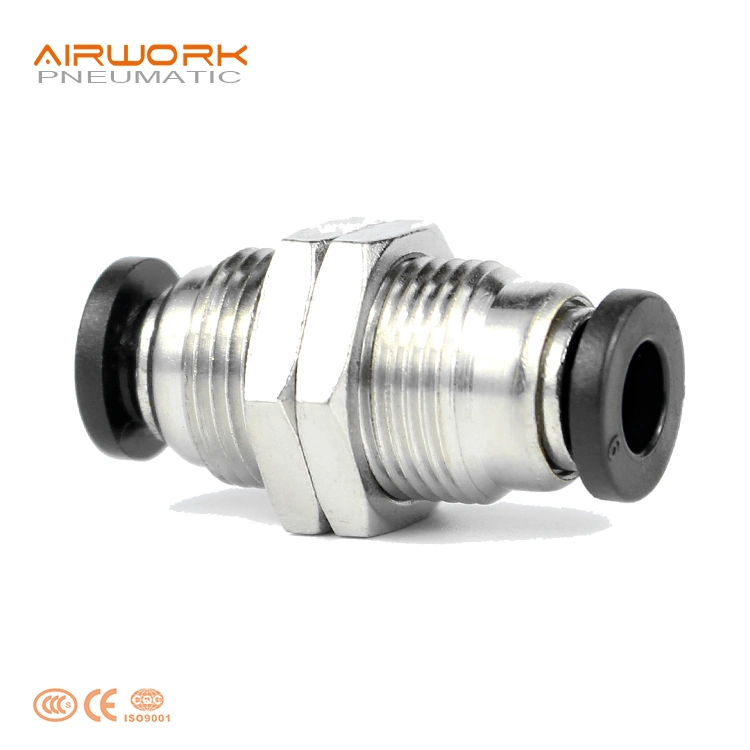 Pm Bulkhead Union Pneumatic Plastic and Brass Straight Fitting Round Air Tube Connector