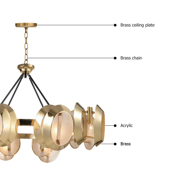 Grand salon contemporain en bronze laiton moderne, luminaire LED