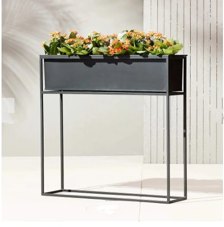 Modern Black Tall Wrought Steel Iron Metal Flower Pot Stand Galvanized Planter