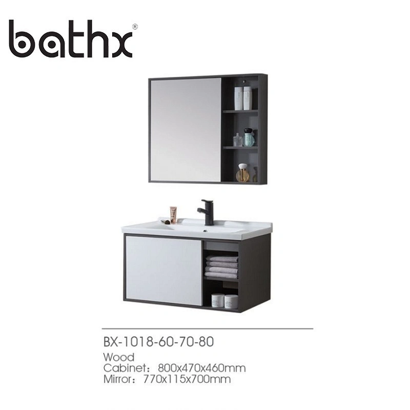 El color blanco de estilo europeo moderno cuarto de baño madera telas Wall-Mounted Gabinete con lavabo