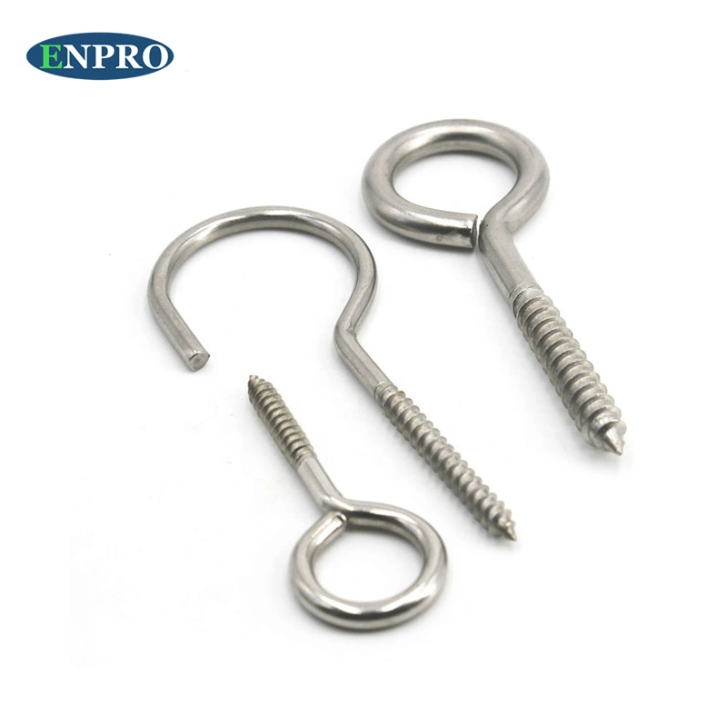 Stainless Steel Heavy Duty Structural Close Eye Hooks Bent Wire Lag Wood Thread Self Tapping Eye Hook Screw