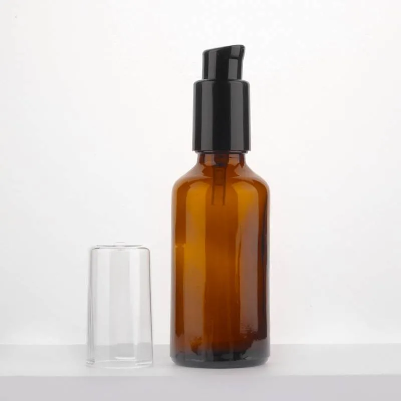 Sale Amber Face Emulsion Essence Glass Lotion Bottle 10ml 20ml 30ml 50ml 100ml with Treatment Pump