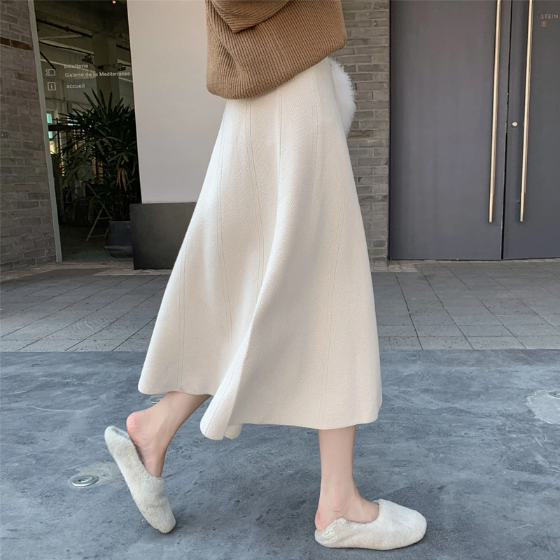 Manufacturers Knitted Half Skirt Women's 2023 Spring New Solid Color Sweater Matching Medium Length High Waist a Word Wool Skirt