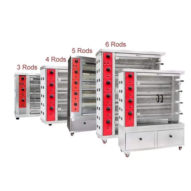 Vigevr Küche Gewerbeimmobilien Stall 4 5 6 Stäbe Gas Food Trailer Kiosk Charcoal Chicken Grill Rotisserie Ofenmaschine für Huhn