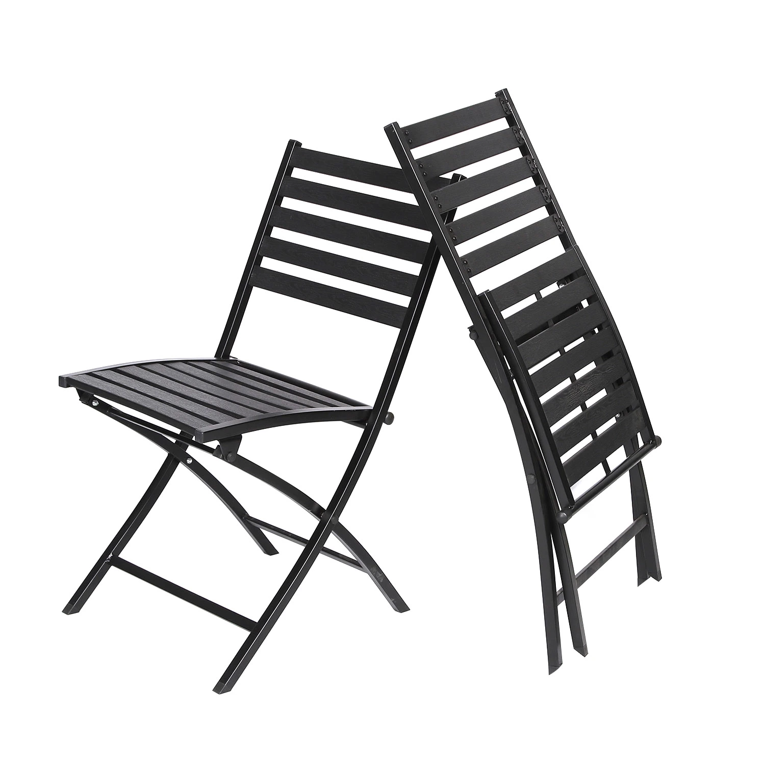 Modern French Small Black Metal Wooden Outdoor Cafe Dining Chairs Bistro Garden Furniture Patio Folding Chair on Sale