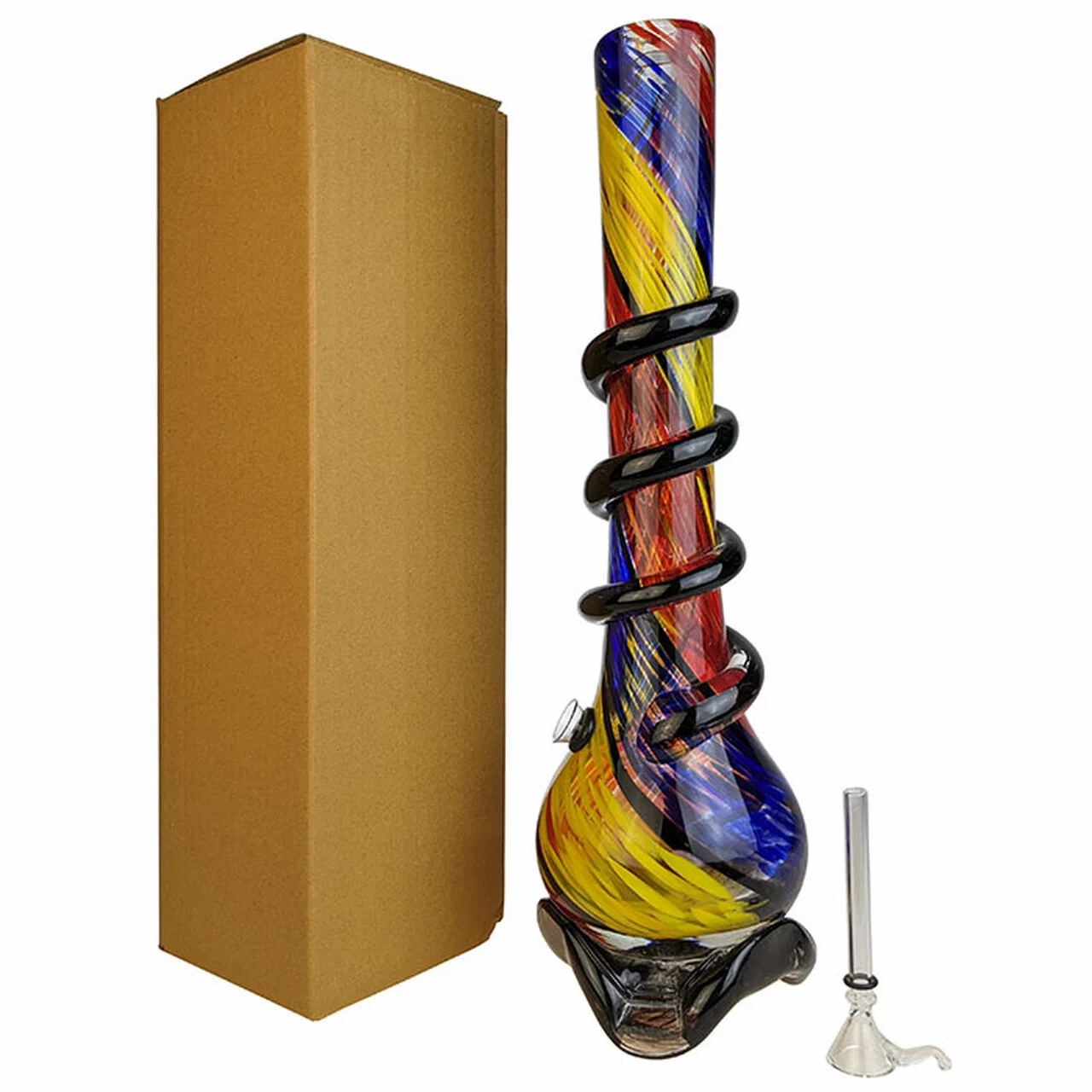16" Wave Bottom Twisted Neck Soft Glass Water Pipe Custom Rolling Paper