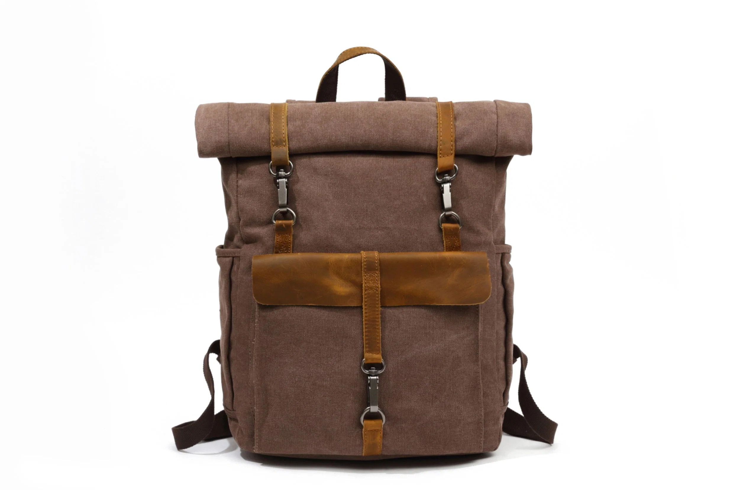 Waxed Genuine Leather Outdoor Sporting Vintage Canvas Backpack Bag (RSF-8828)