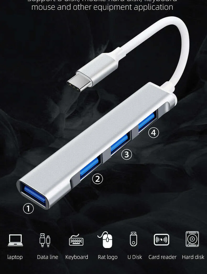 New Combo 4 Port 3.0 USB Type C Hub Splitter for MacBook PRO Air OTG USB3.0 Adapter Rapid USB Hubs