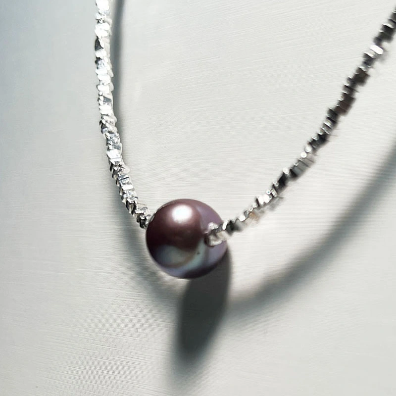 Burst Broken Silver Necklace 10-11mm Fresh Water Purple Pearl Necklace Small Collarbone Chain Jewelry (CF-PN-017)