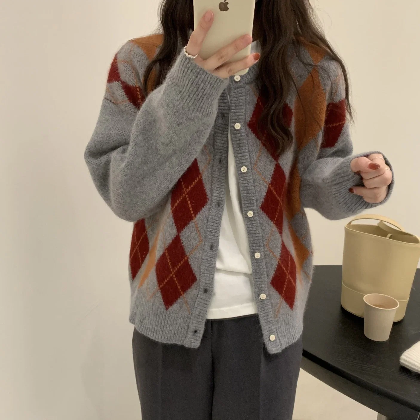 Net Red Ringed Crew Neck Knitted Cardigan Women's 2023 Autumn and Winter New Lazy Wind Sweater Female Coat Factory Wholesale/Supplier