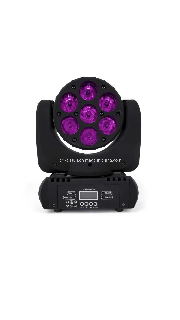 Disco DJ Lighting 7X12W RGBW 4in1 LED Moving Head Wash Light for Stage