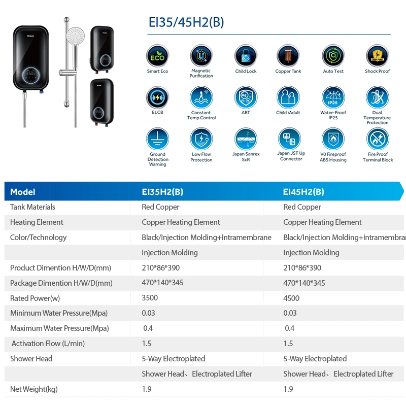 China Hersteller Haier Intelligent Control 220V 4500W Domestic Instant Electric Tankloser Warmwasserbereiter