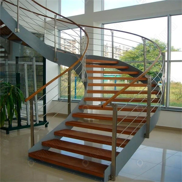 Prima Stainless Steel Frame Wooden Tread Ladder Curved Staircase