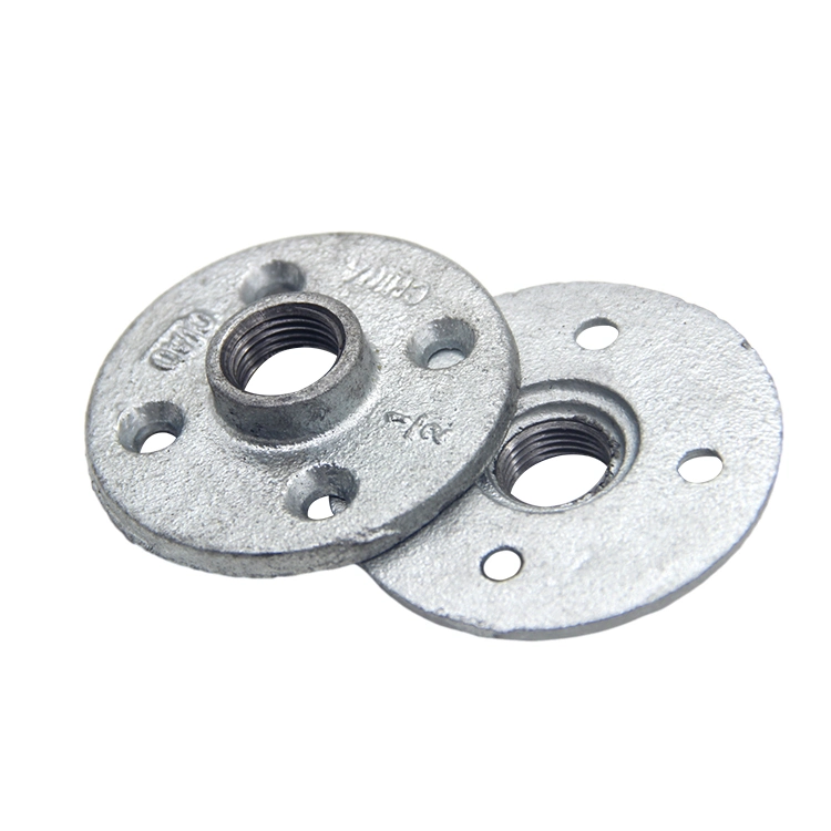 Factory Supply Cast Malleable Iron Pipe Fitting Round Floor Flanges with 4 Bolt Holes for Pipe Connection