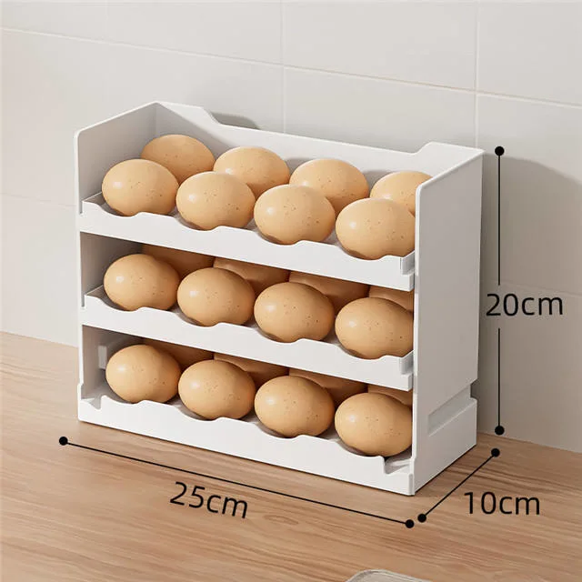 Cocina encimera de 3 capas frescas Flip nevera Contenedor de almacenamiento de huevos de plástico Bandeja para refrigerador