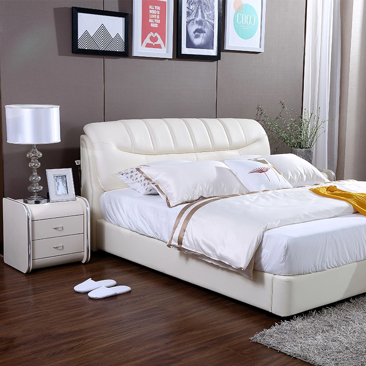 Hotel Solid Wood White King Beds Modern PU Leather Bed