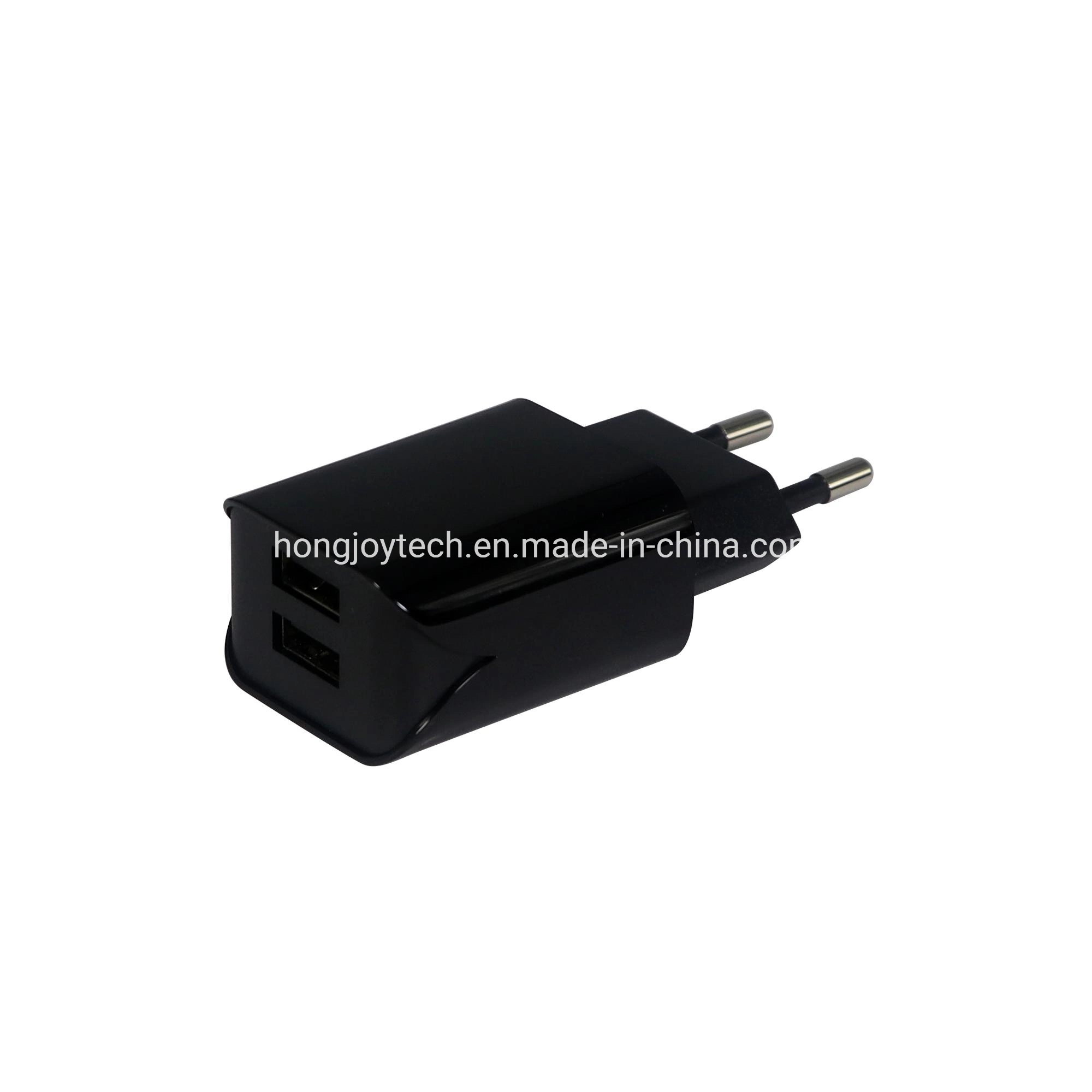 Black OEM ODM S-MARK Argentina AC Power Plug DOE Level VI 100-240VAC 50-60Hz Dual USB Ports Total 5V 2.4A Max Intelligent Smart Mobile Phone Quick Fast Charger