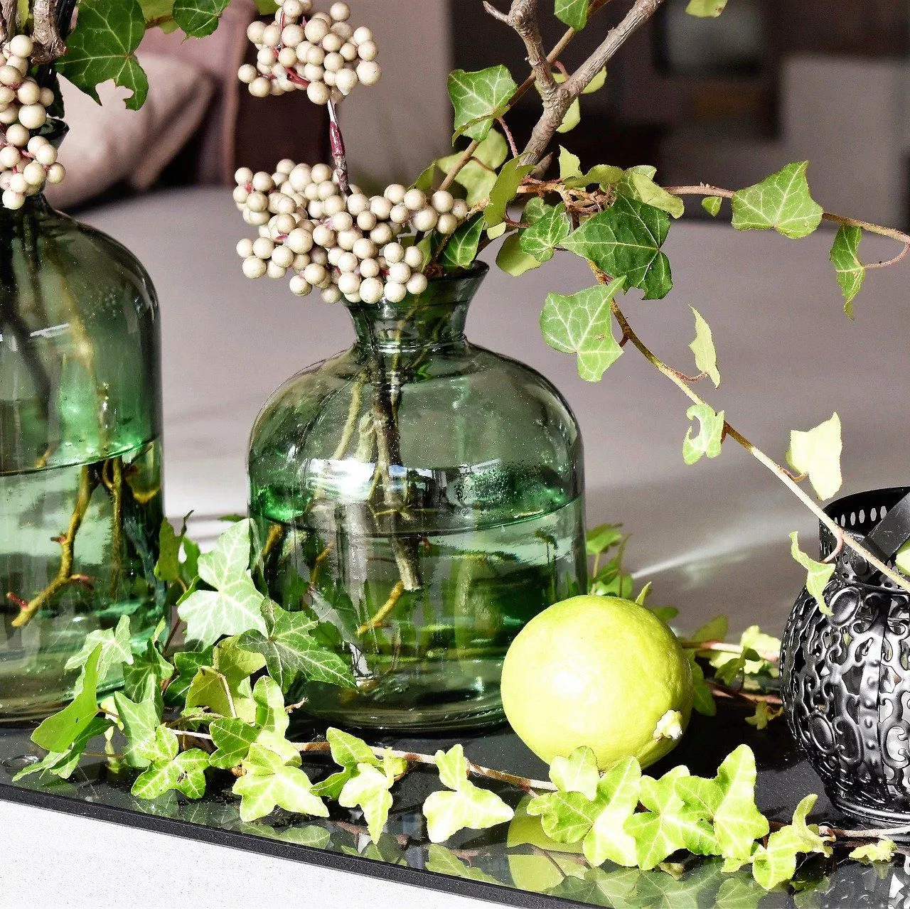 Jarrón de vidrio verde/jarrón de planta de agua para decoración de oficina