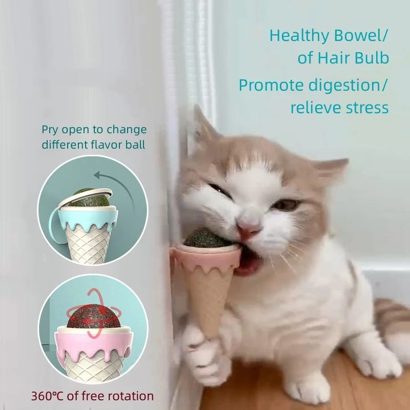 Natural Mint promover la digestión hierba gato mascota juguete mejorar el apetito Bola de juguete giratoria Crema creativa de hielo bola de gato de gato