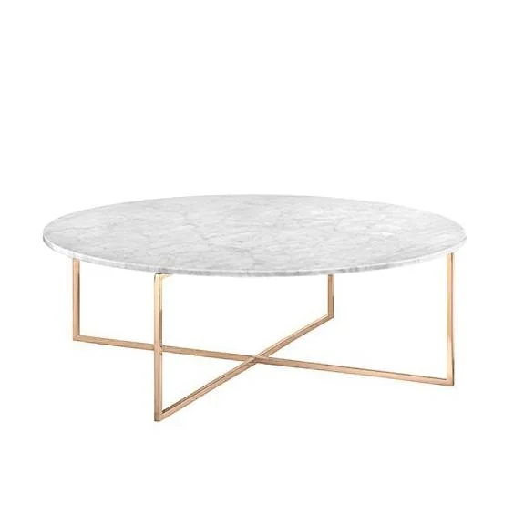 Living Room Furniture Round Marble Top Metal X-Base Coffee Table