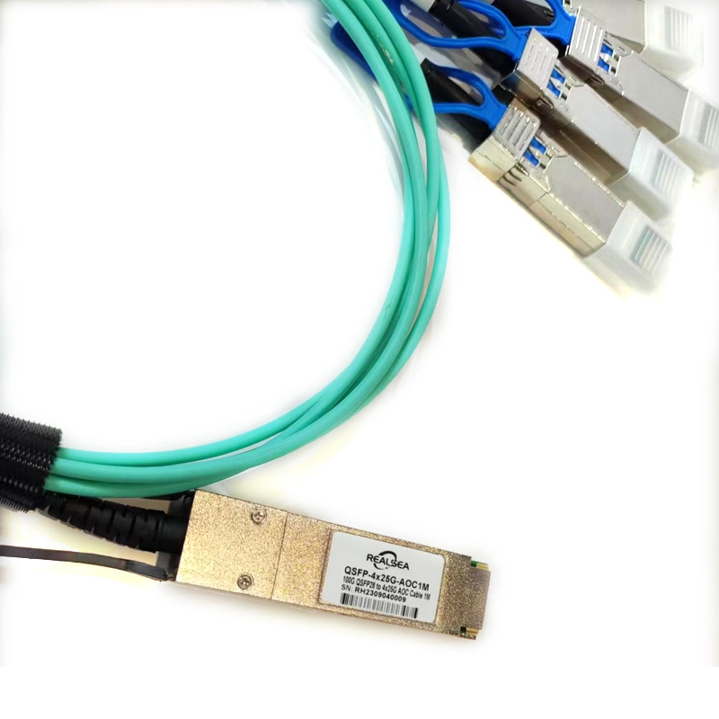 100g to 4X25g Aoc Ethernet Fiber Cable 3m 5m 15meters Qsfp28 to 4SFP28 Active Optical Cable