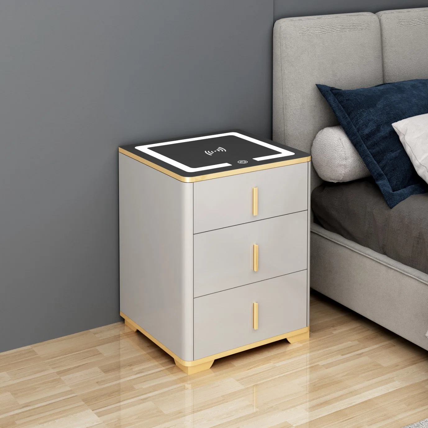 Home Smart Anti-Theft Hidden Fingerprint Safe Cabinet Nightstand Mesa inalámbrica Cargador seguro