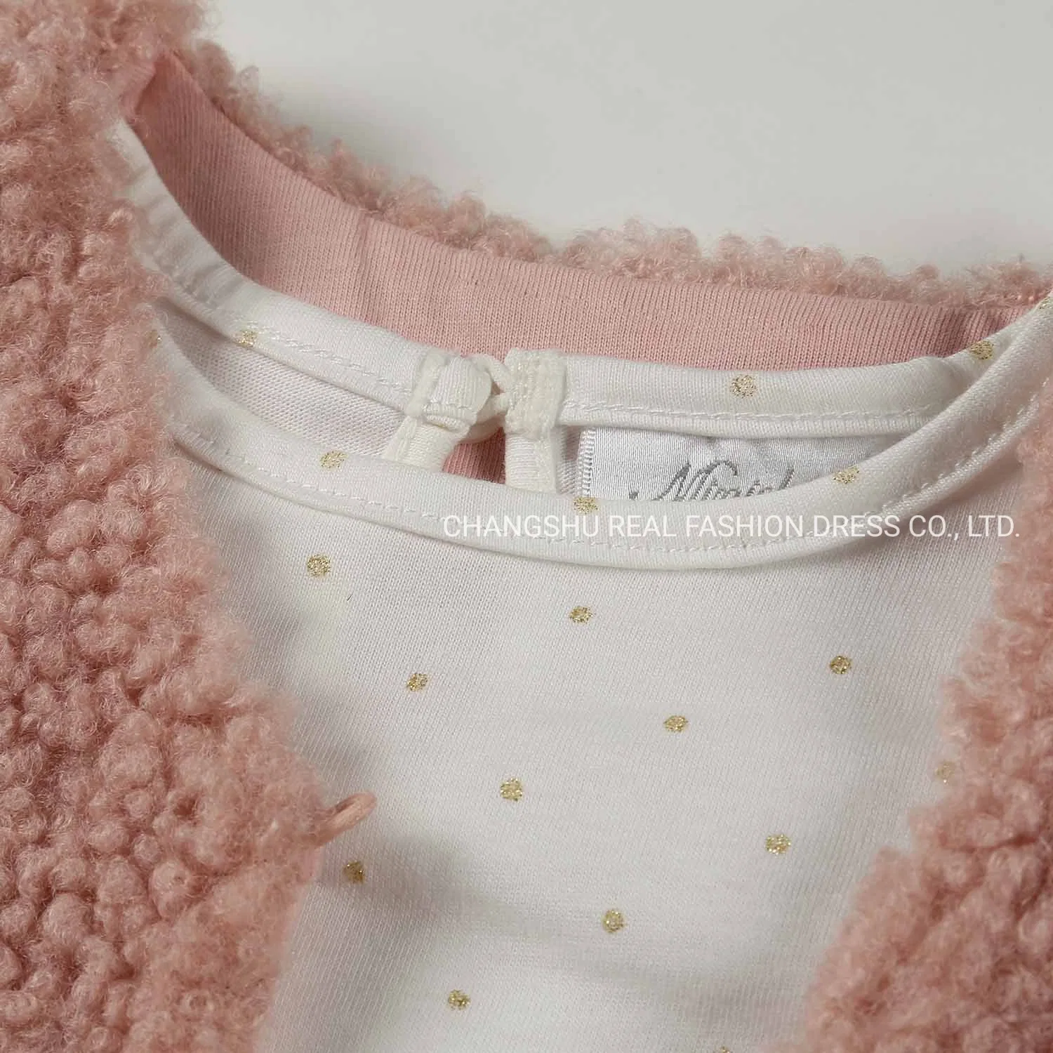 Vêtements bébé fille bébé costume tissés faits de l'usure Rose Gilet fausse fourrure haut blanc et gris avec feuille d'or Terry Pant