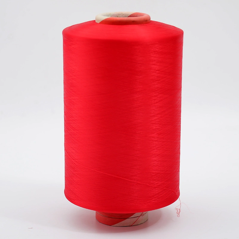 Red DTY 200d 300d Ring Spun 100% Polyester Yarn for Knitting